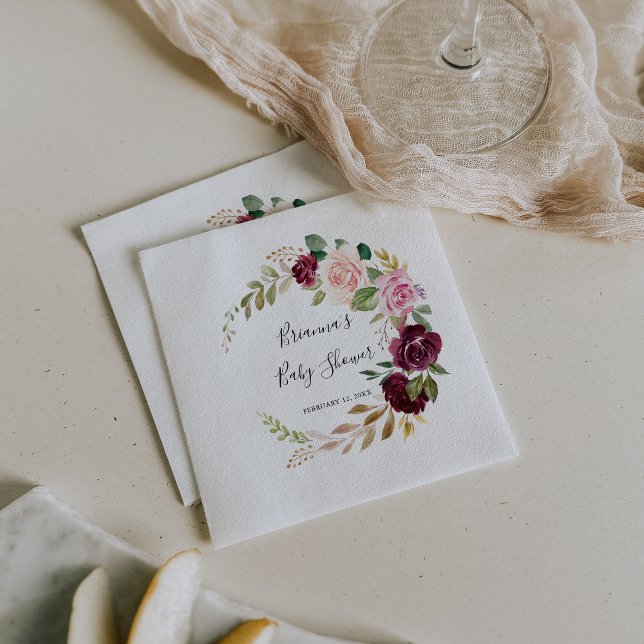 Rustic Floral and Botanical Foliage Baby Shower Napkin (Creator Uploaded)