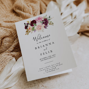 Rustic Floral and Botanical Foliage Folded Wedding Program