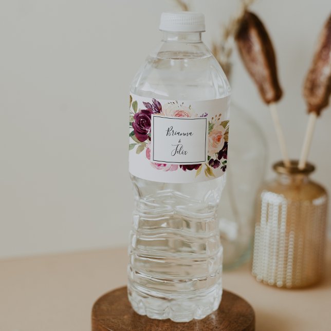 Rustic Floral and Botanical Foliage Wedding Water Bottle Label (Creator Uploaded)