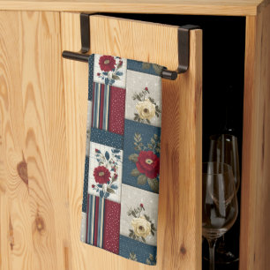 Rustic Floral and Geometric Patchwork Design Kitchen Towel