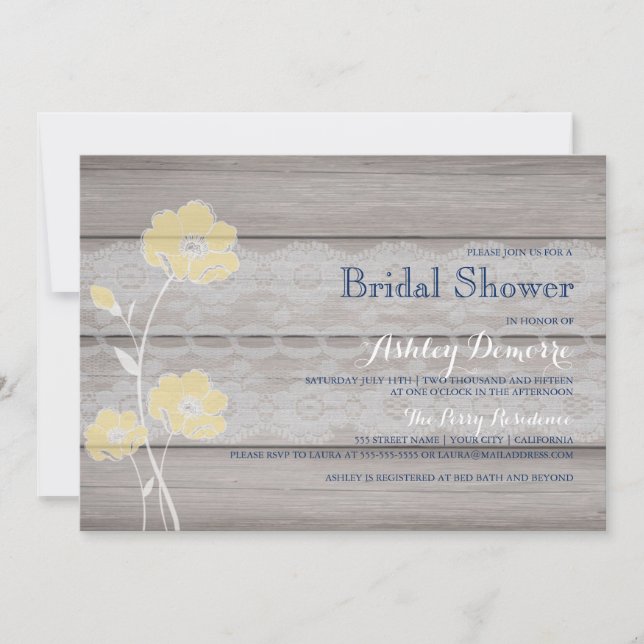 Rustic Floral and Lace Bridal Shower Invitation (Front)