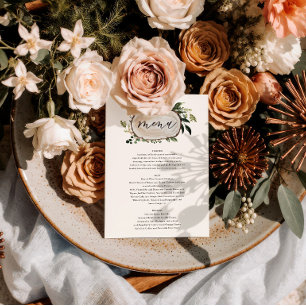Rustic floral and stag antlers wedding menu