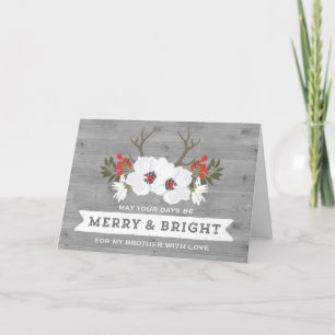 Rustic Floral Antlers Brother Christmas Card