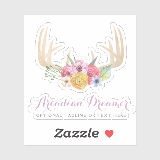 Rustic Floral Antlers Pastel Watercolor Name Logo (Sheet)