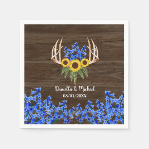 Rustic Floral Antlers Sunflowers Wedding Napkin