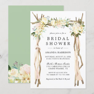Rustic Floral Arch Ivory White Bridal Shower Invitation