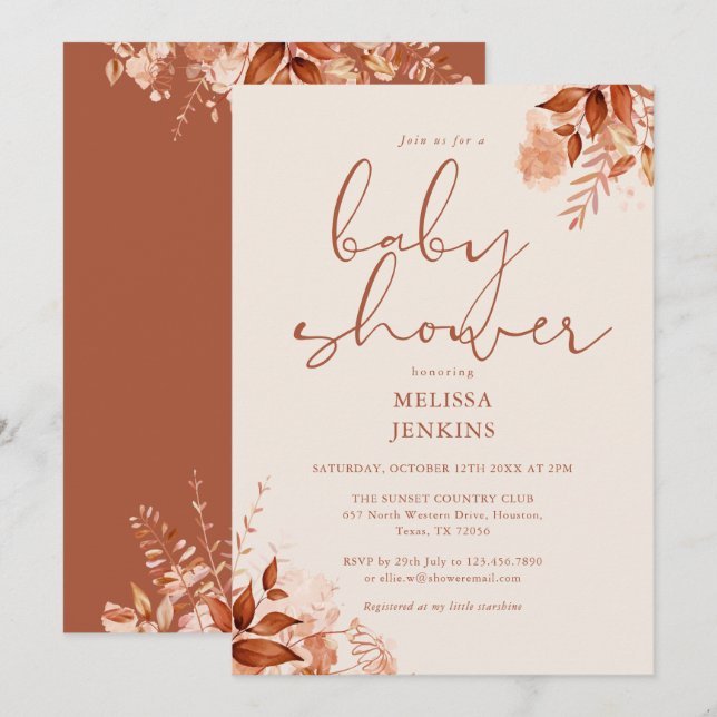 Rustic Floral Autumn Fall Baby Shower Invitation (Front/Back)