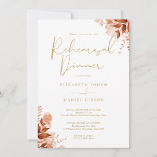 Rustic Floral Autumn Fall Gold Rehearsal Dinner Invitation