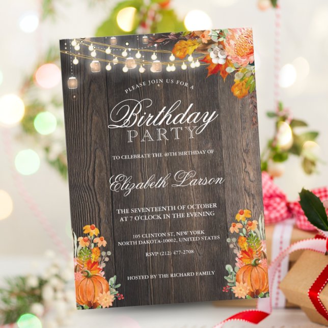 Rustic Floral Autumn Fall Pumpkin Birthday Party Invitation (Creator Uploaded)