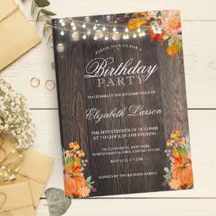 Rustic Floral Autumn Fall Pumpkin Birthday Party Invitation