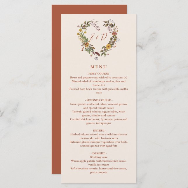 Rustic Floral Autumn Fall Wedding Dinner Menu (Front/Back)
