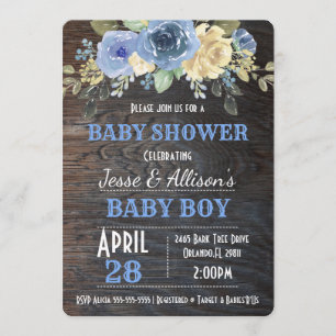 Rustic Floral Baby Boy Baby Shower Invitation