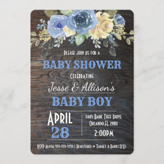 Rustic Floral Baby Boy Baby Shower Invitation
