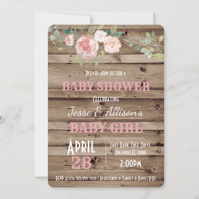 Rustic Floral Baby Girl Baby Shower Invitation (Front)