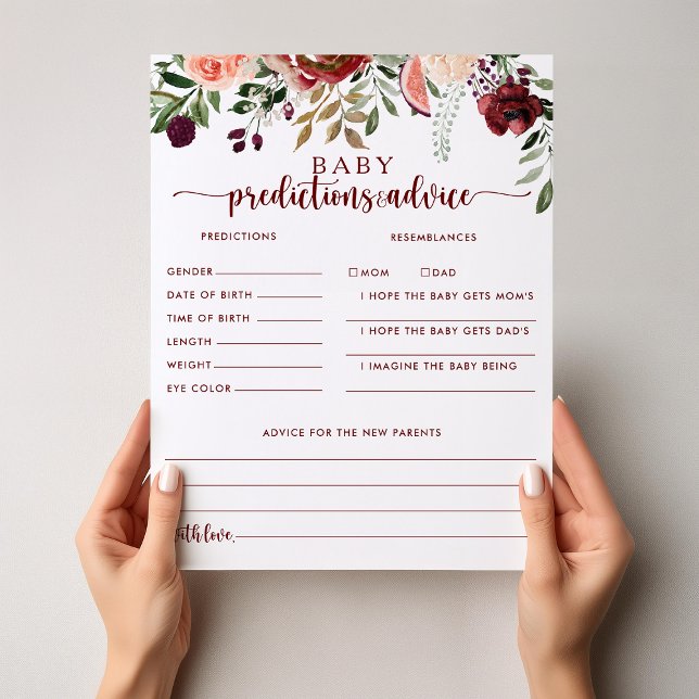 Rustic Floral Baby Predictions and Advice Cards (Creator Uploaded)