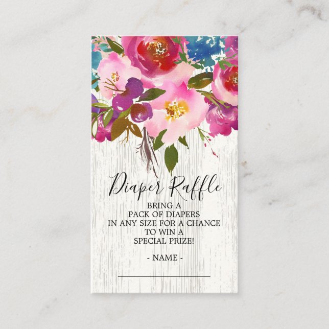 Rustic Floral Baby Shower Diaper Raffle Ticket Enclosure Card (Front)
