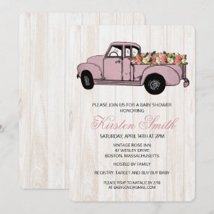 Rustic Floral Baby Shower Truck Invitation