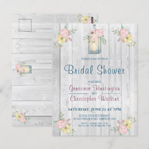 Rustic Floral Barn Wood Lantern Bridal Shower Postcard