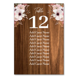 Rustic Floral Barn Wood Table Number Seating Chart