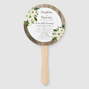 Rustic Floral Barn Wood Wedding Ceremony Program Hand Fan