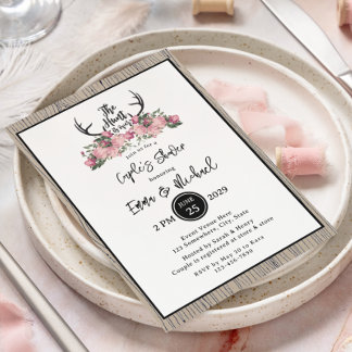 Rustic Floral Barnwood Hunt is Over Couple Shower Invitation