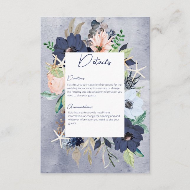 Rustic Floral Beach Nautical Wedding Details Enclosure Card (Front)