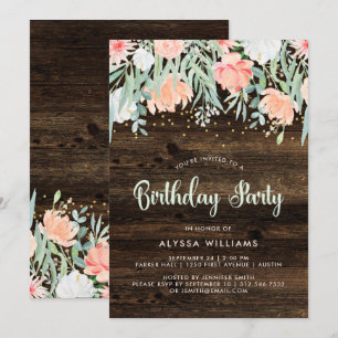 Rustic Floral   Birthday Party Invitation