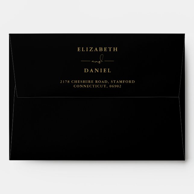 Rustic Floral Black And Gold Wedding Envelope (Back (Top Flap))