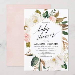 Rustic floral blush pink greenery fall baby shower invitation