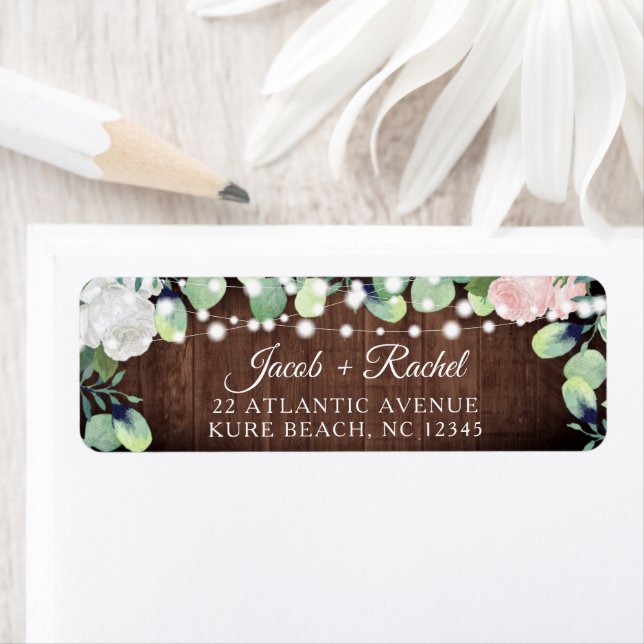 Rustic Floral Blush Pink Roses Wedding Address (Insitu)