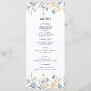 Rustic Floral Boho Blue and Beige Wedding Menu