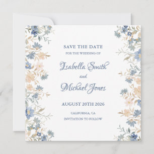 Rustic Floral Boho Blue and Beige Wedding Save The Date