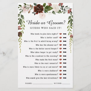 Rustic Floral Boho Botanical Bridal Shower Game