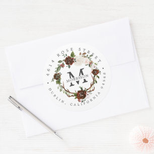 Rustic Floral   Boho Botanical Return Address Classic Round Sticker