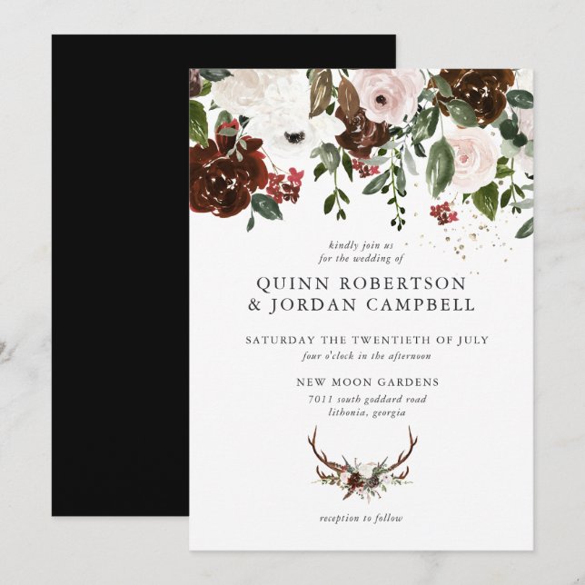Rustic Floral | Boho Botanical Wedding Invitation (Front/Back)