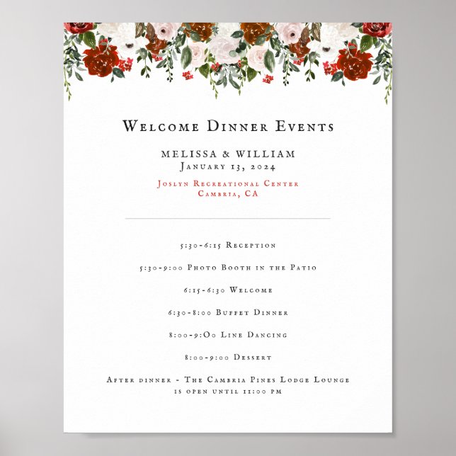 Rustic Floral | Boho Botanical Wedding Program Poster (Front)