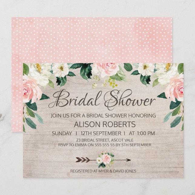 Rustic Floral Boho Bridal Shower Invitation (Front/Back)