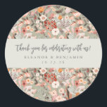 Rustic Floral Boho Custom Wedding Names Thank You Classic Round Sticker<br><div class="desc">Rustic Sage Green and Taupe Floral Boho Custom Wedding Names Thank You Stickers</div>