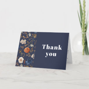Rustic Floral Boho Navy Photo Wedding  Thank You Card