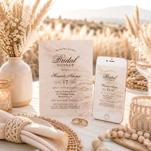 Rustic Floral Boho Pampas Grass Bridal Shower Invitation