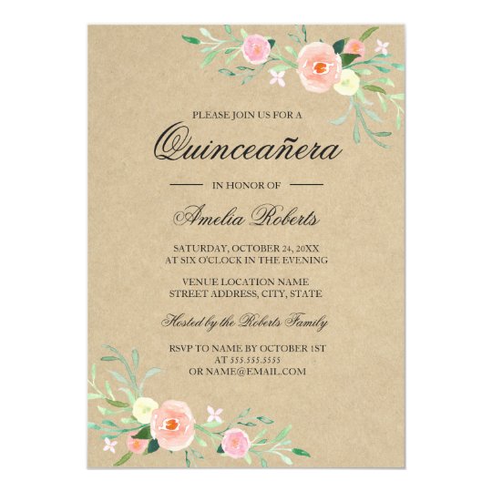 Rustic Floral Boho Quinceanera Invitation