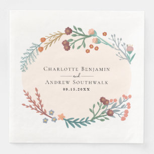 Rustic Floral Boho Wildflower Wreath Wedding Napkin