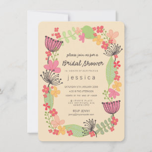 Rustic Floral Border Bridal Shower Party Invitation