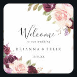 Rustic Floral Botanical Foliage Wedding Welcome Square Sticker<br><div class="desc">This rustic floral botanical foliage wedding welcome square sticker is perfect for a modern wedding. The design features beautiful and colourful hand-drawn flowers and foliage,  elegantly arranged into attractive bouquets.

These labels are perfect for hotel guest welcome bags and destination weddings.</div>