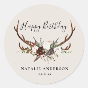 rustic floral botanical personalized birthday classic round sticker