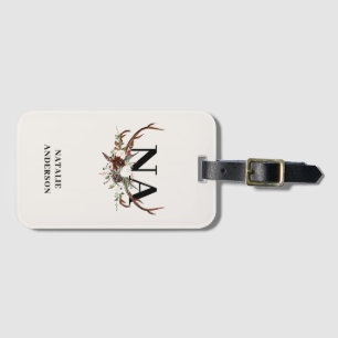rustic floral botanical personalized fall monogram luggage tag