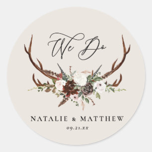 rustic floral botanical personalized wedding classic round sticker