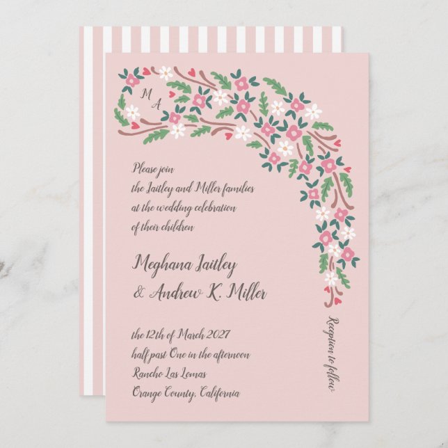 Rustic Floral Bough with Monogram Invitation (Front/Back)