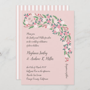 Rustic Floral Bough with Monogram Invitation
