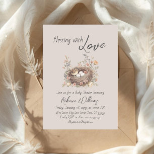 Rustic Floral Bow Baby Shower Nesting Party Invitation